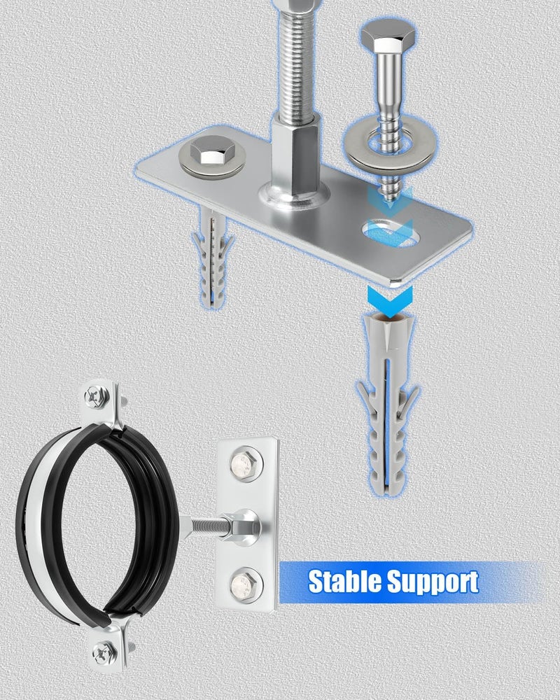 GRSVDF 2 Pcs 3 Inch Adjustable Pipe Bracket, Split Ring Pipe Hanger, Heavy Duty B Vent Wall Strap Round Gas Vent Strap, Chimney Support Mount with Mounting Screws Anti-Slip Pads - Image 5